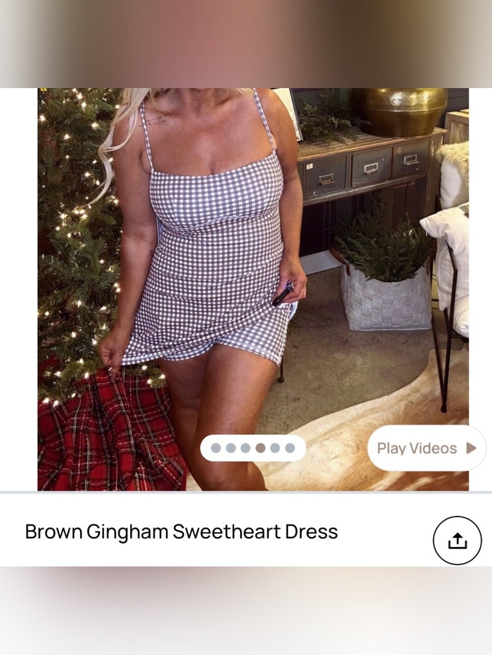 Brown Gingham Sweetheart Mini Dress